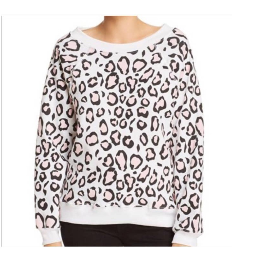 Wildfox White and Pink Leopard Print Sweatshirt